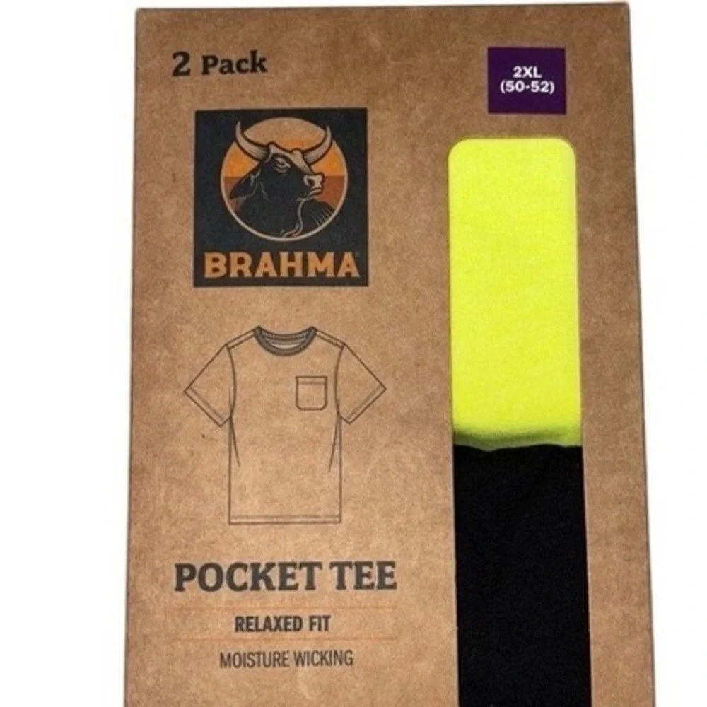 Brahma Mens 2 Pack Relaxed Fit Pocket Tee‎ 2XL Moisture Wicking T Shirt